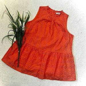 LOFT NWT Coral Eyelet Lace Peplum Tank Top - Small